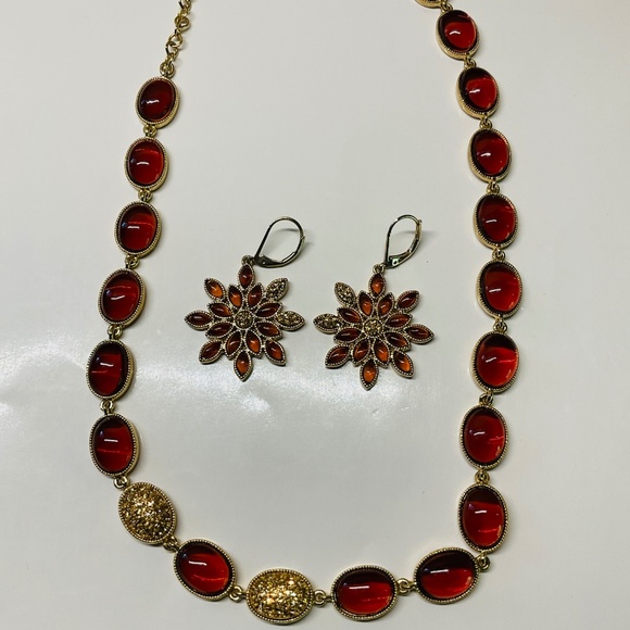 Topaz/Citrine Oval Gem Necklace Earrings  Set.  Vintage 1980’s  Unbranded - Picture 4 of 10